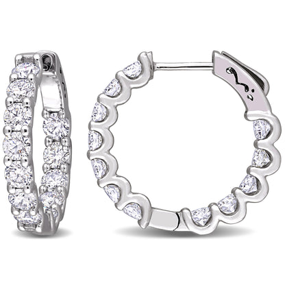 3 CT DEW Created Moissanite-White Hoop Earrings 10k White Gold