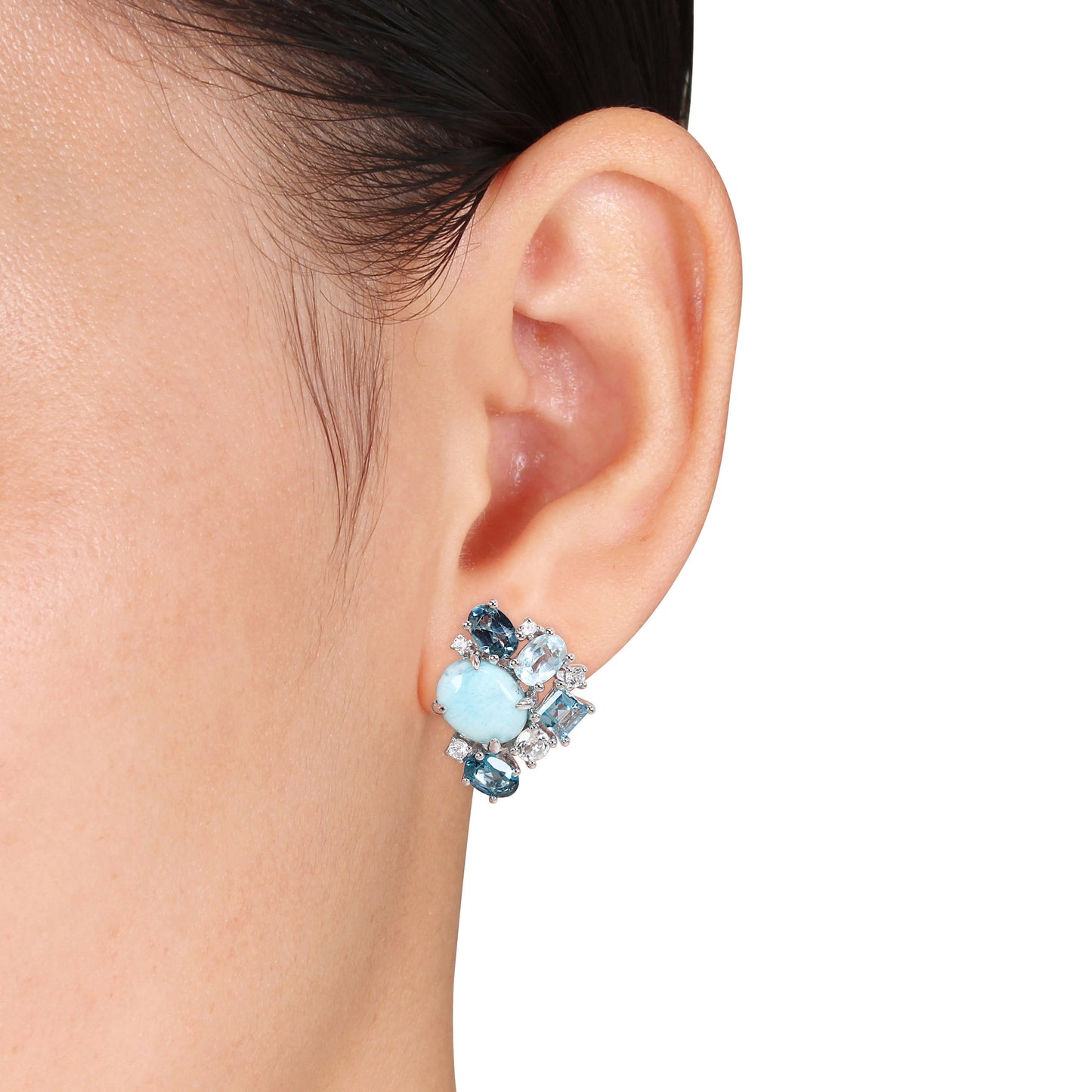 10 7/8 ct TGW Larimar blue topaz - london blue topaz - sky white topaz fashion post earrings silver