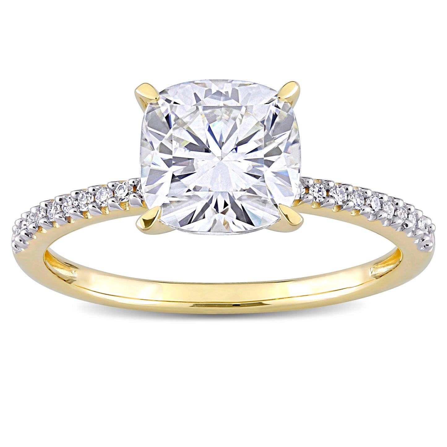 2ct Dew created white moissanite and 1/10ct tw diamond solitaire engagement ring in 14k gold