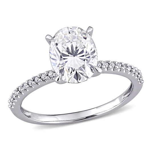 1/10 CT Diamond TW And 2 CT DEW Created Moissanite-White Fashion Ring 14k White Gold GH I1;I2