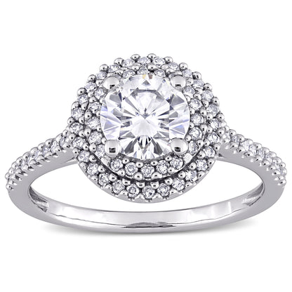 1/3 CT Diamond TW And 1 CT DEW Created Moissanite-White Fashion Ring 14k White Gold GH I1;I2