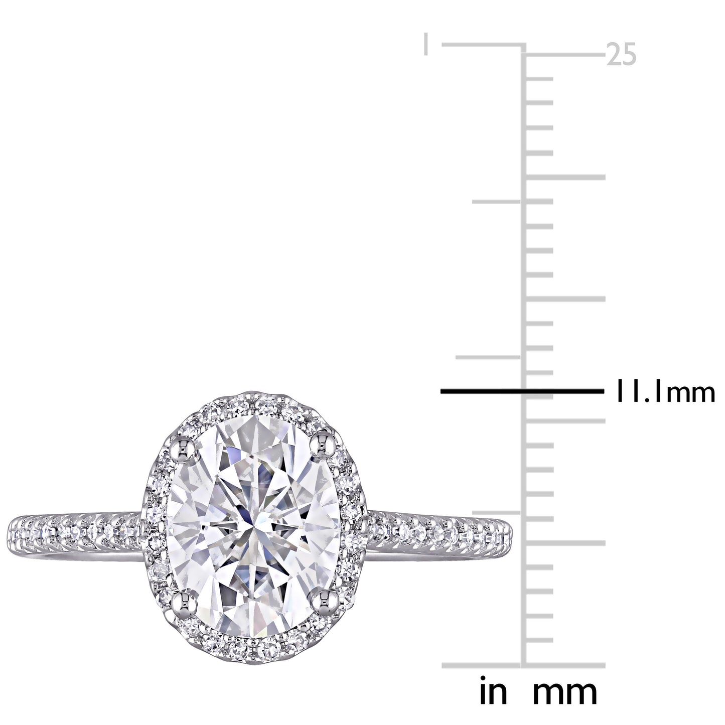 2ct Dew oval created moissanite and 1/4ct tw diamond double halo engagement ring in 14k white gold