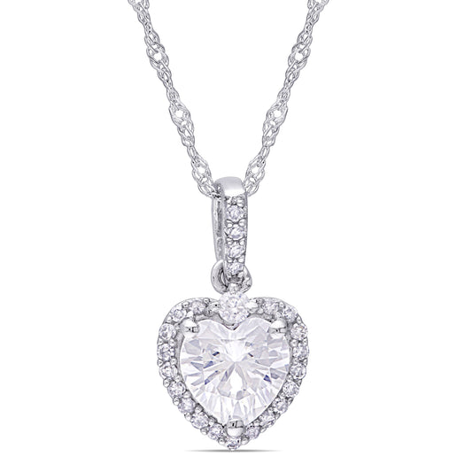 1/10 CT Diamond TW And 4/5 CT DEW Created Moissanite-White Fashion Pendant With Chain 10k White Gold GH I2;I3