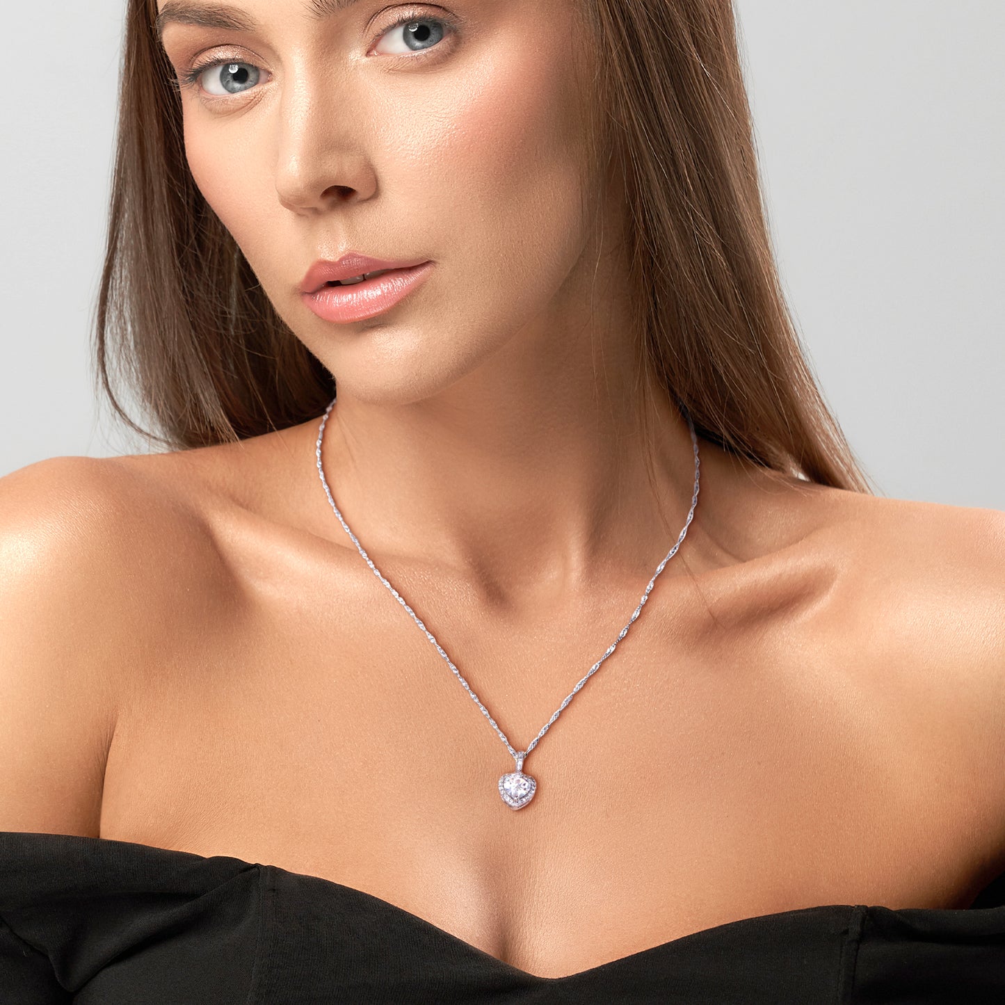 1/10 CT Diamond TW And 4/5 CT DEW Created Moissanite-White Fashion Pendant With Chain 10k White Gold GH I2;I3