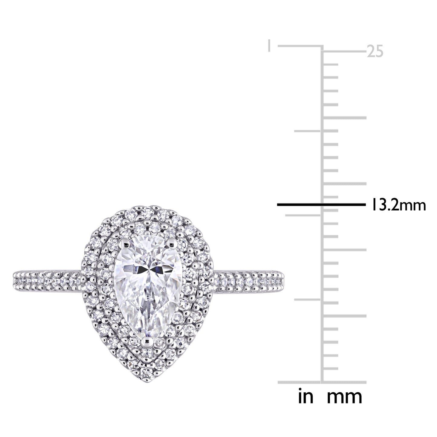 1ct Dew created moissanite and 1/3ct tw diamond teardrop halo engagement ring in 14k white gold