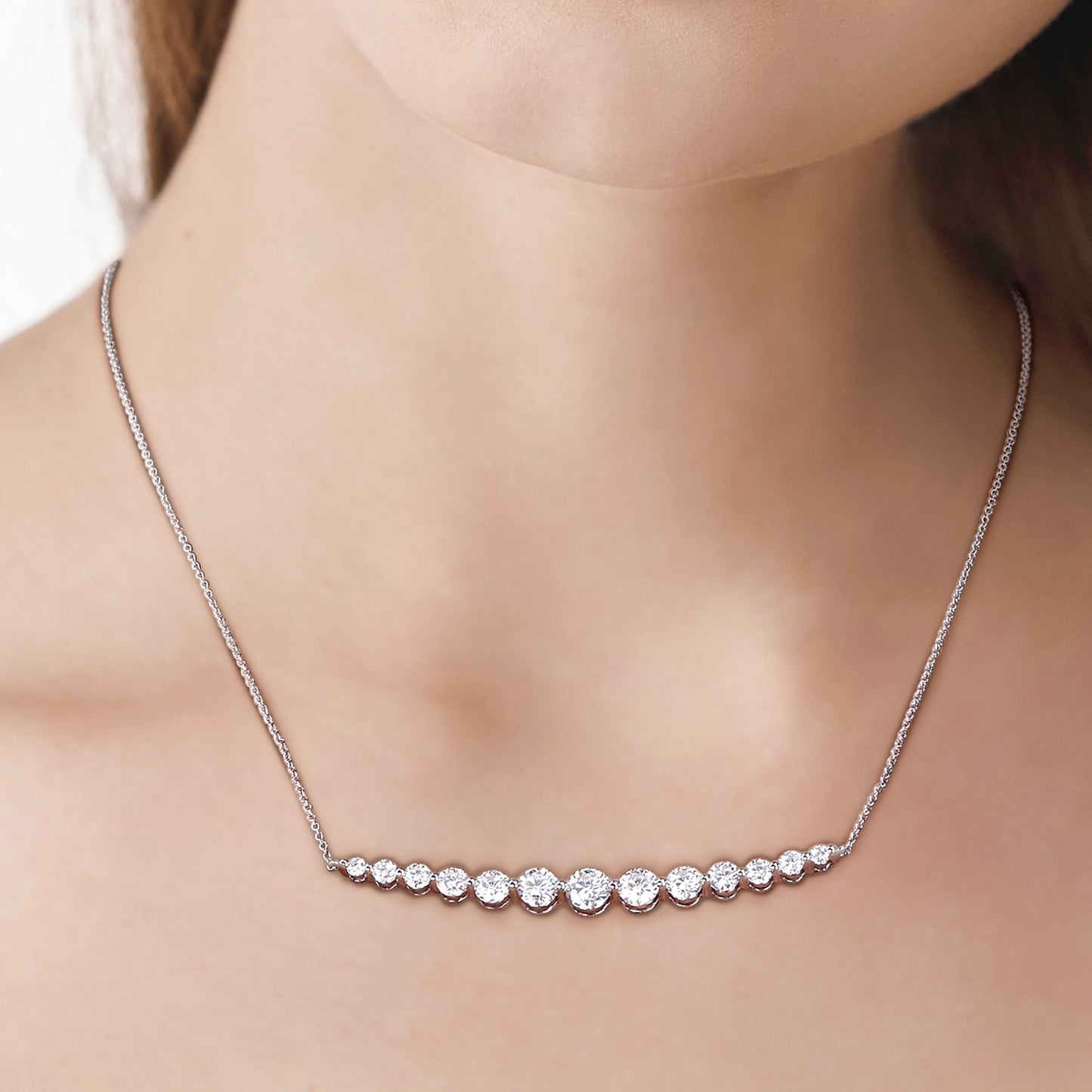 Moissanite Bar Necklace 10k White Gold