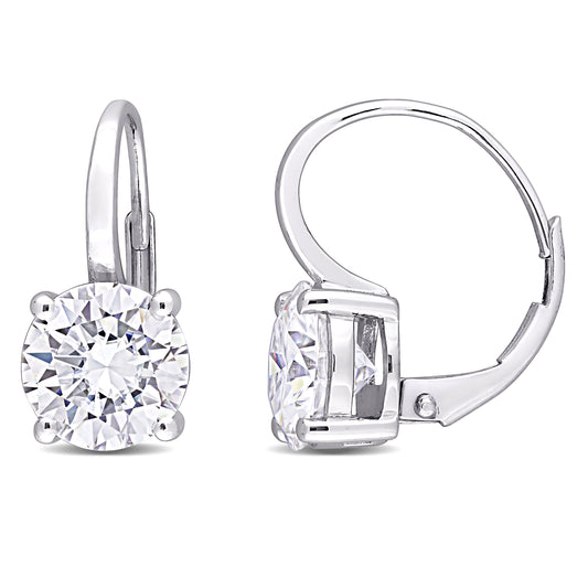 3 3/4ct Dew created moissanite leverback earrings in 14k white gold