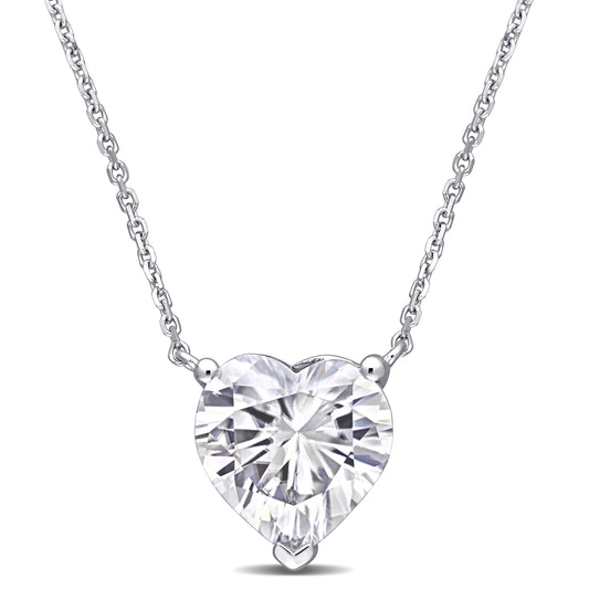 3 CT DEW Moissanite Heart Pendant With Chain 14k White Gold