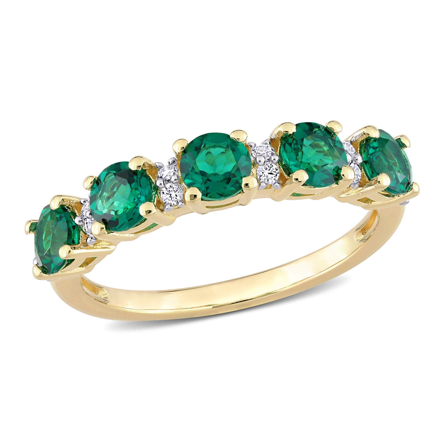 1 2/5 ct TGW Created emerald created white sapphire fashion ring yellow silver yellow plated