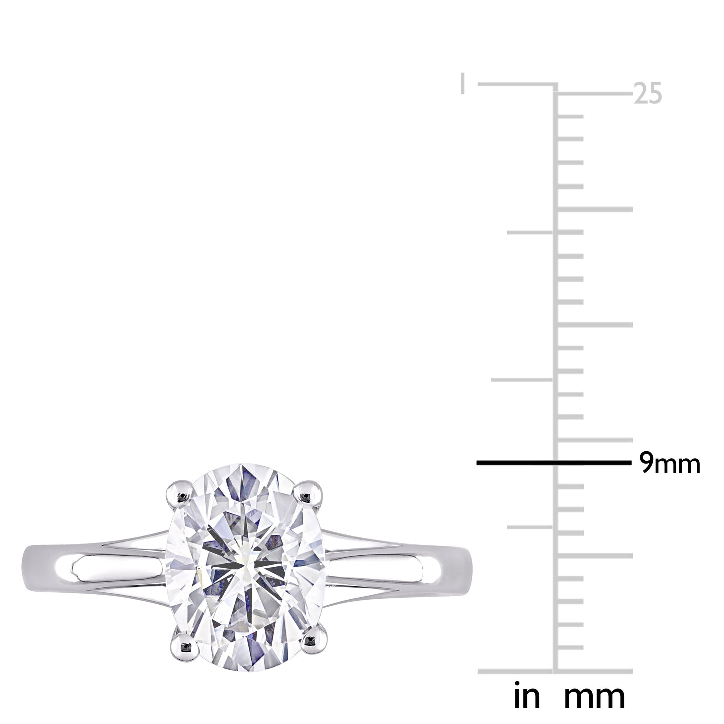 2ct Dew oval shaped created moissanite solitaire ring in 10k white gold
