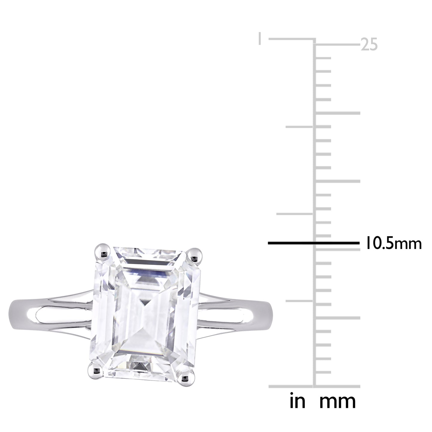 3 1/2ct Dew emerald cut created moissanite solitaire ring in 10k white gold