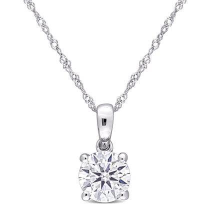 1 CT DEW Created Moissanite-White Fashion Pendant With Chain 10k White Gold