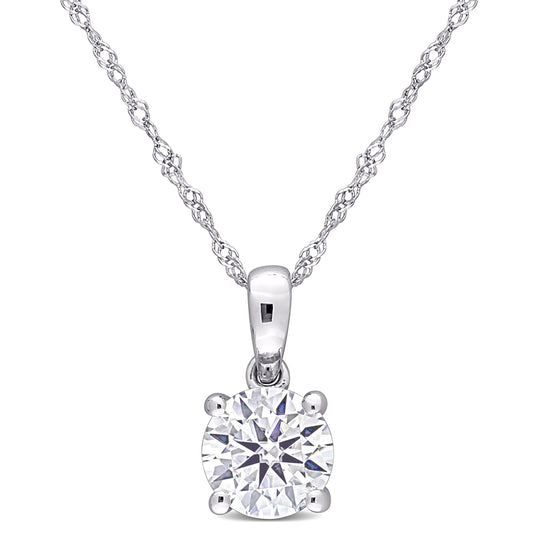 1 CT DEW Created Moissanite-White Fashion Pendant With Chain 10k White Gold