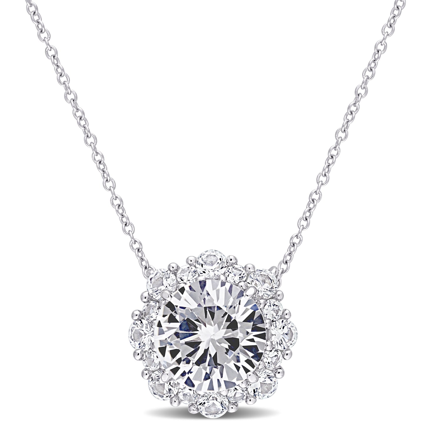 4 3/8 CT TGW Created White Sapphire Fashion Pendant With Chain 10k White Gold