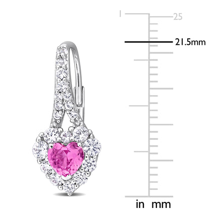 2 1/3 CT TGW Created Pink Sapphire Created White Sapphire LeverBack Earrings Silver