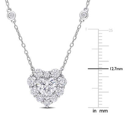2 ct Moissanite Heart Station Necklace with By-The-Yard Silver Chain 18 inch