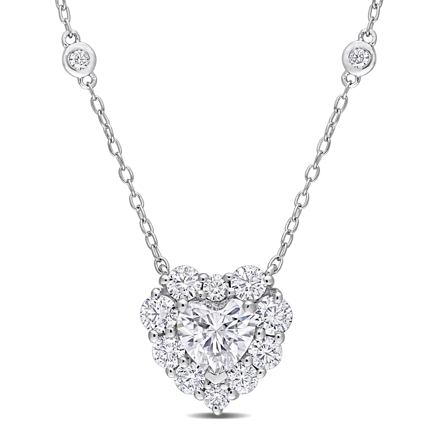 2 ct Moissanite Heart Station Necklace with By-The-Yard Silver Chain 18 inch