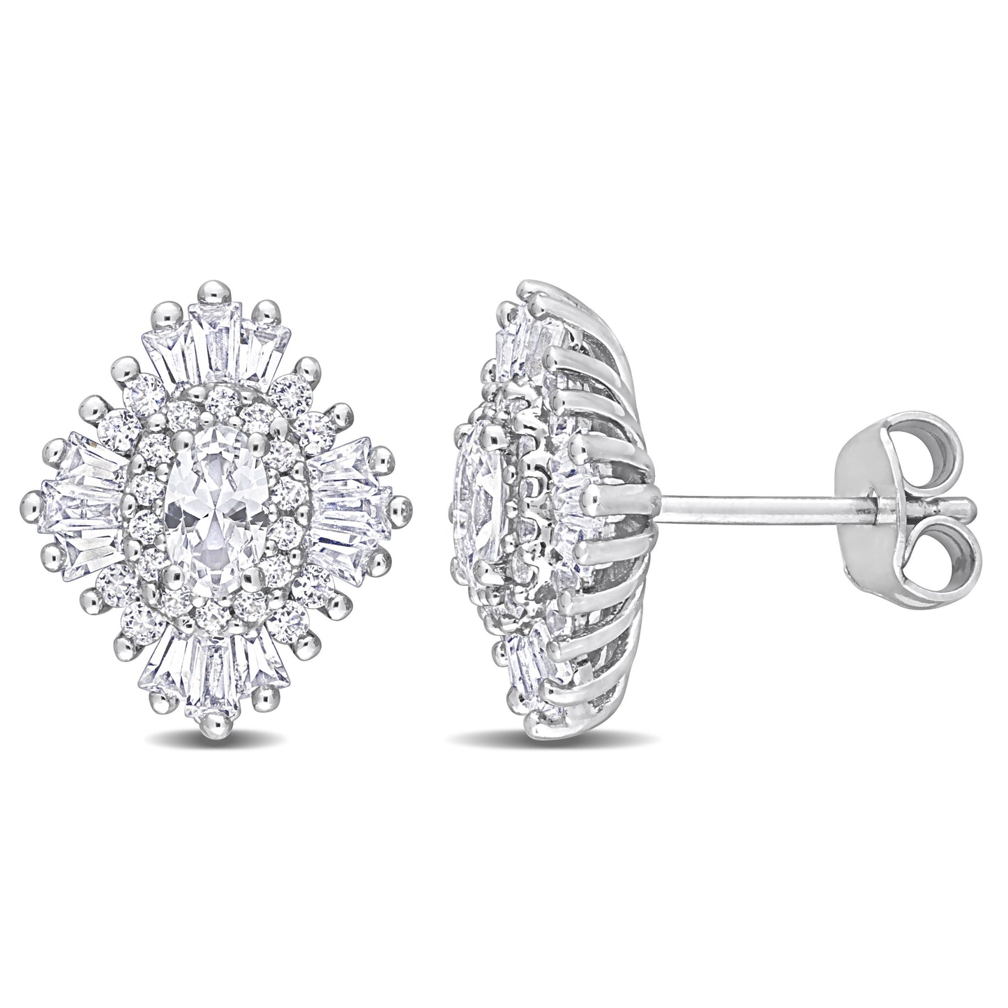 2 7/8 ct TGW Created white sapphire Starburst Silver Earring