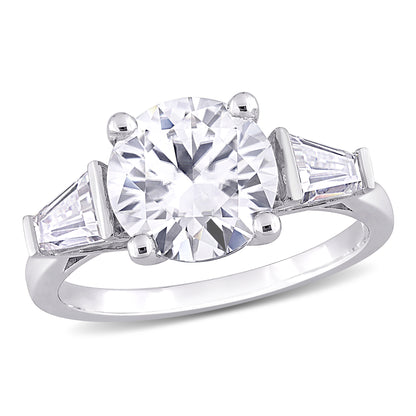 3 ct Dew created moissanite taper three stone silver ring