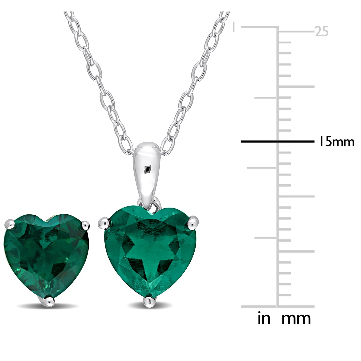 4 1/2 ct TGW Created emerald set with chain silver