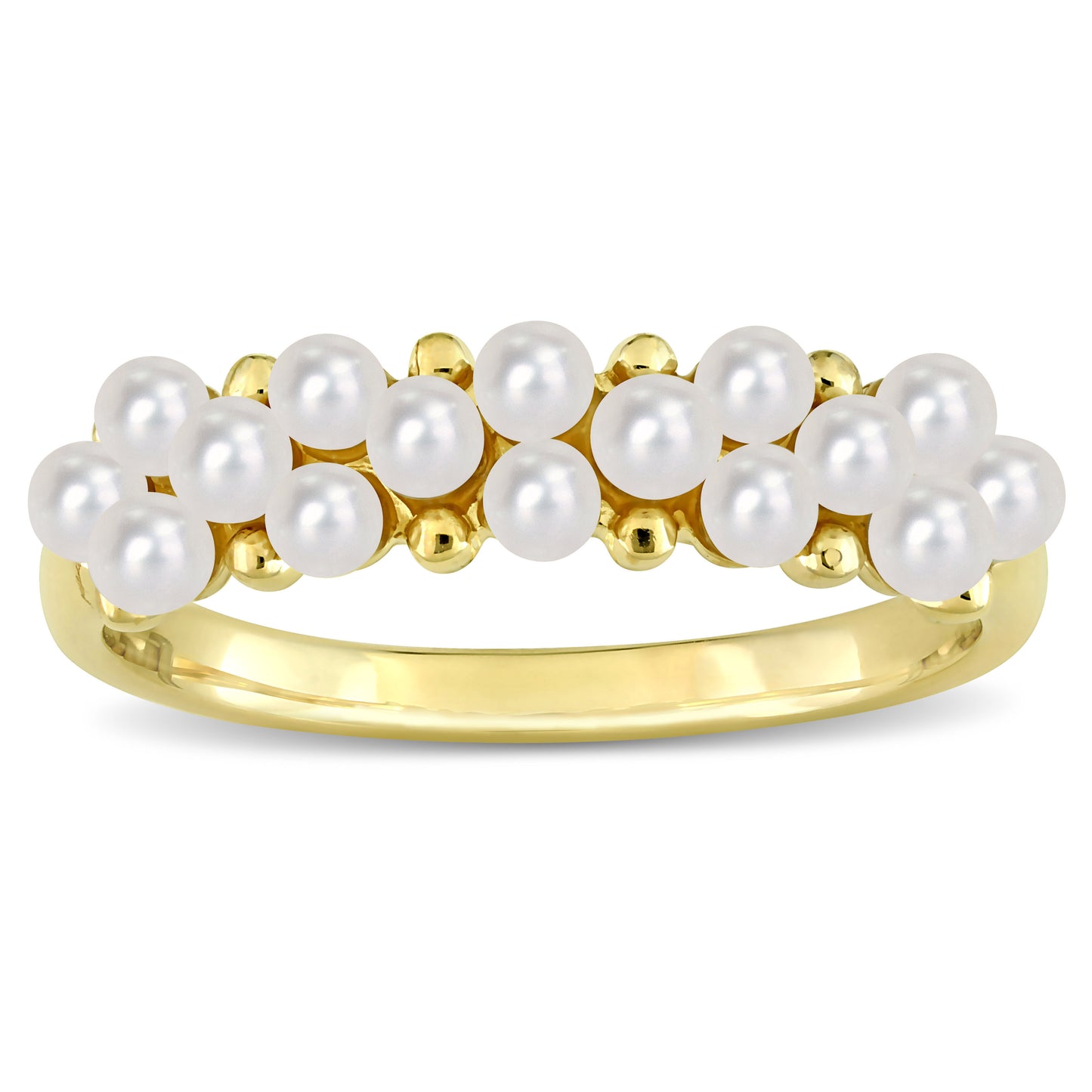 2-2.5 mm White cultured freshwater pearl semi-eternity ring in 14k yellow gold