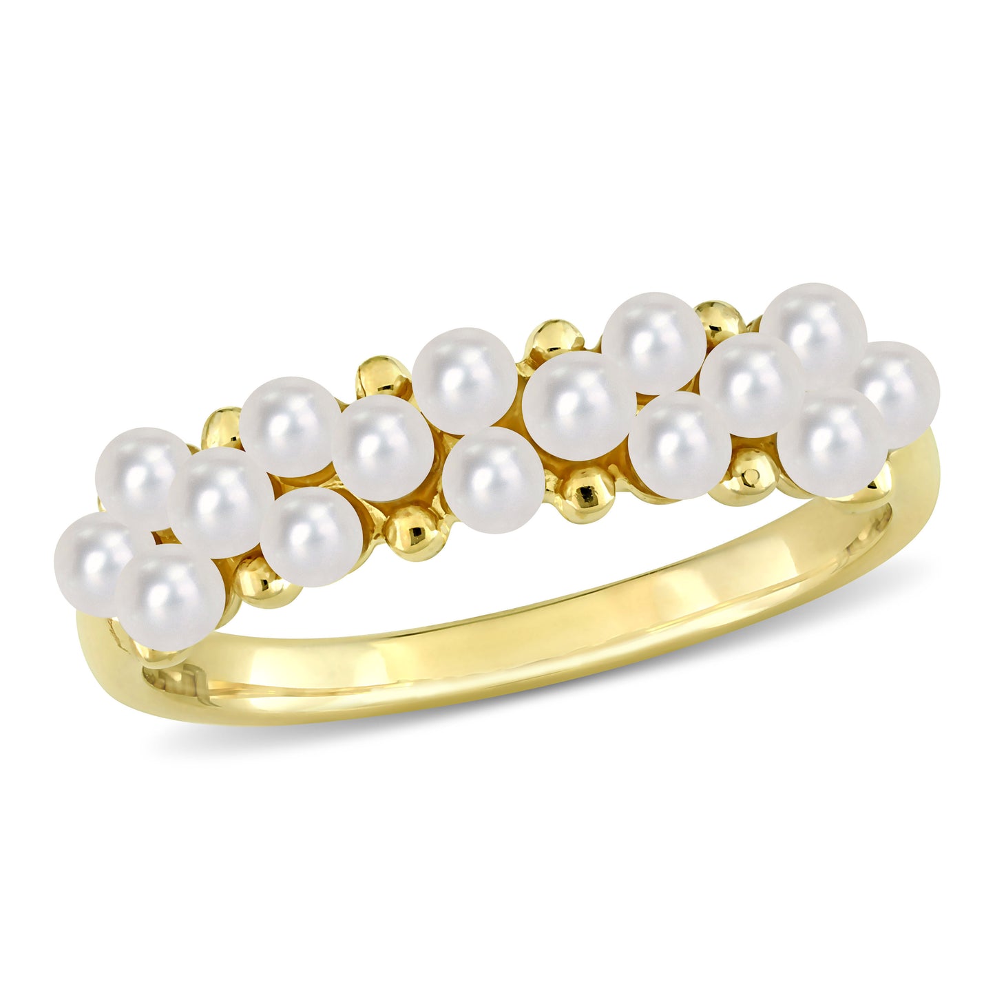 2-2.5 mm White cultured freshwater pearl semi-eternity ring in 14k yellow gold