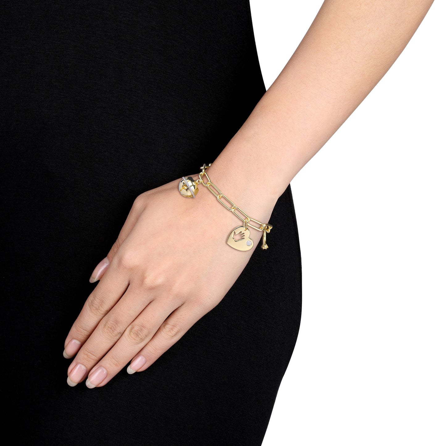 Diamond 4-Charm Paperclip Bracelet