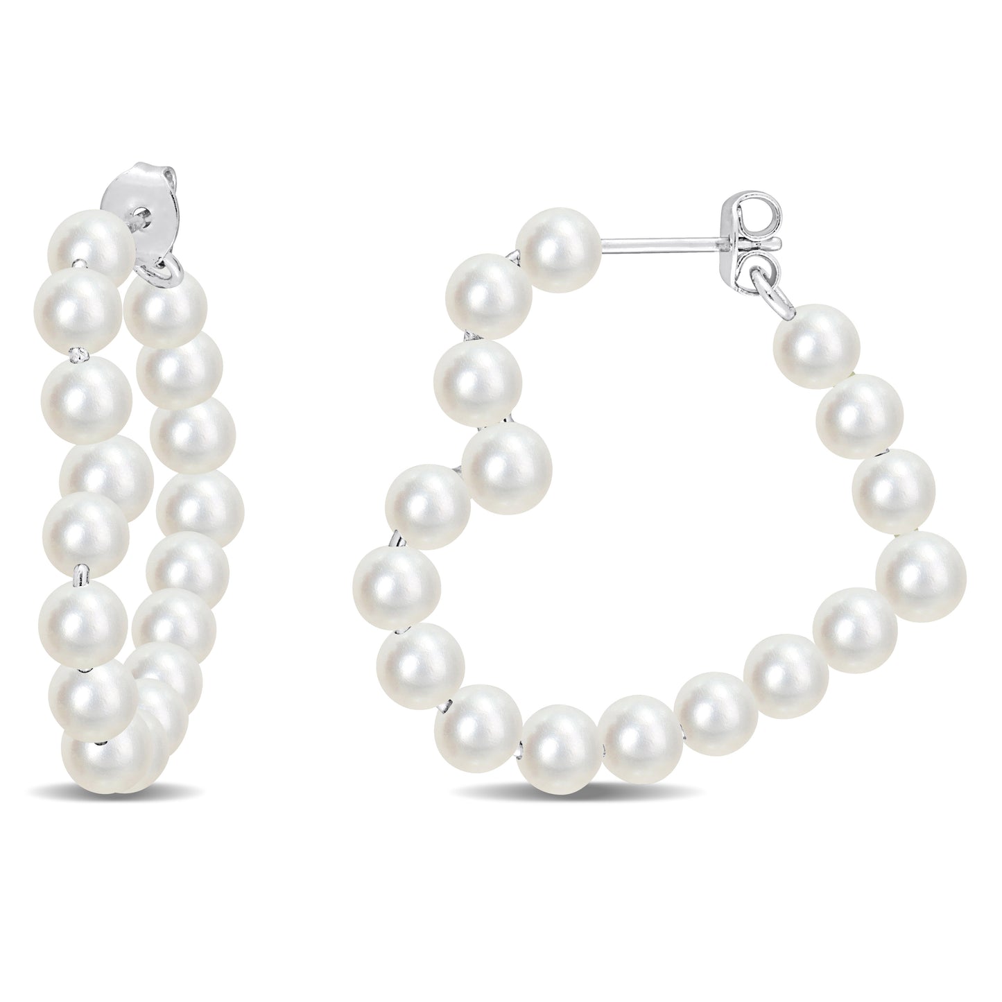 4.5-5mm Cultured freshwater pearl open heart hoop earrings in sterling silver