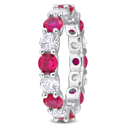 5 CT TGW Created Ruby Created White Sapphire Eternity Ring Silver