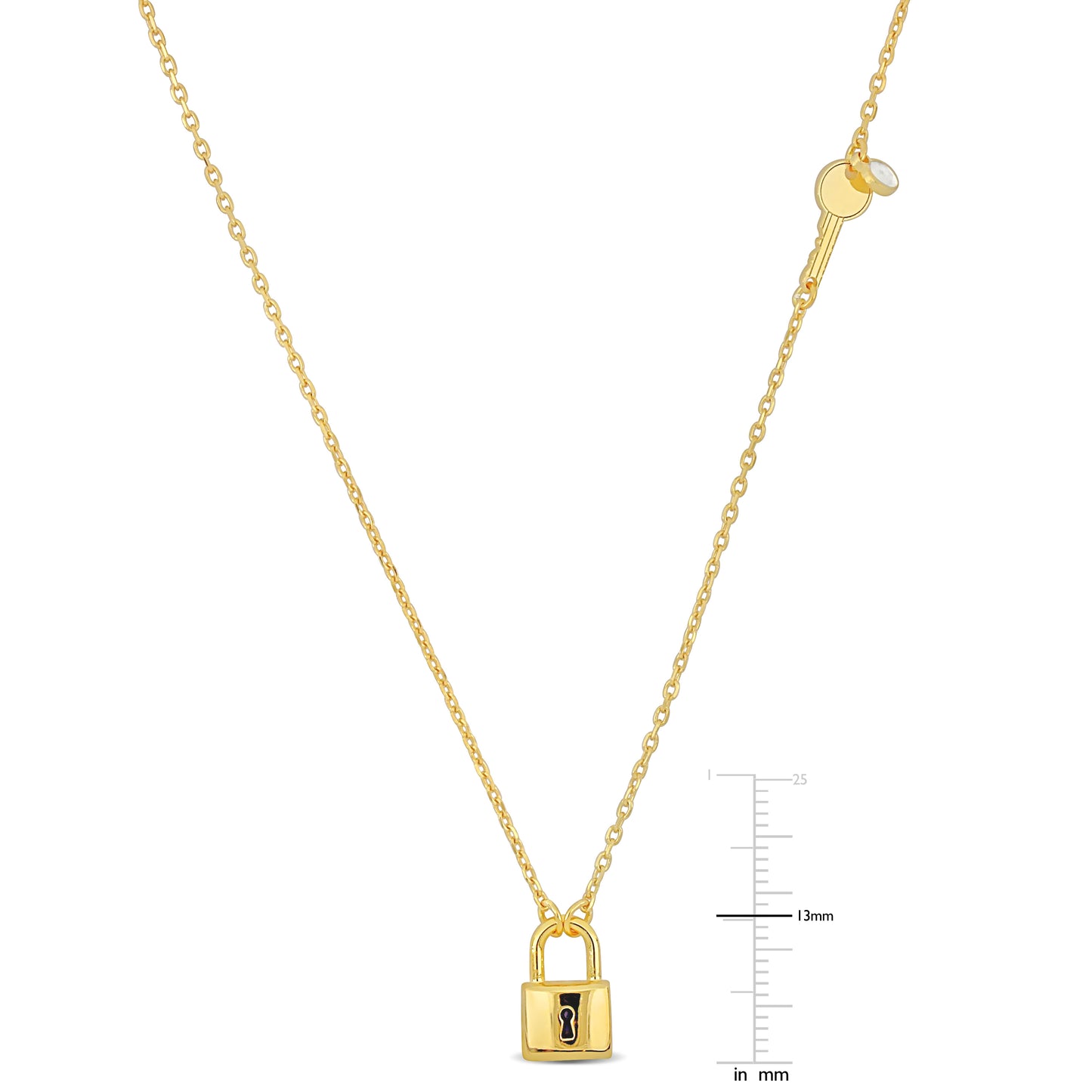 KIDS/TEENS Silver Yellow Lock and Key Necklace & White enamel on diamond Cut cable Chain w/lobster clasp Length (inches): 16+2 ext.