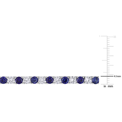 33 ct TGW Created blue sapphire and created white sapphire necklace silver white tongue and groove clasp length (inches): 17