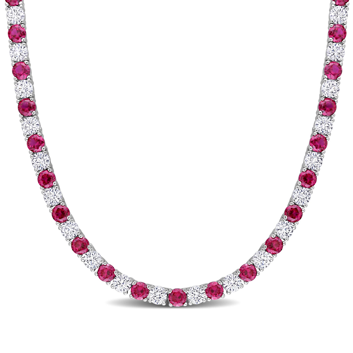 33 ct TGW Created ruby and created white sapphire necklace silver white tongue and groove clasp length (inches): 17