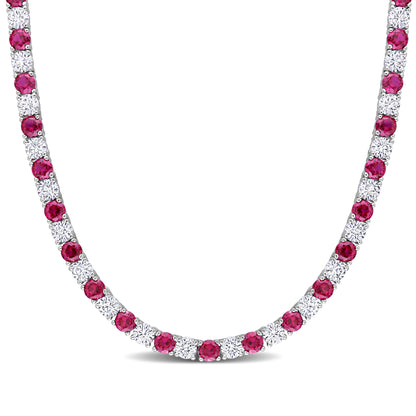 33 ct TGW Created ruby and created white sapphire necklace silver white tongue and groove clasp length (inches): 17