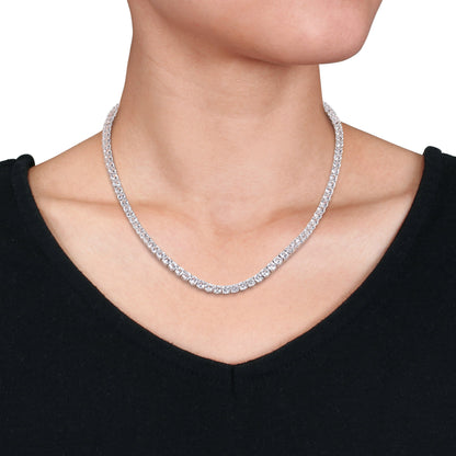 33 ct TGW Created white sapphire necklace silver white tongue and groove clasp length (inches): 17