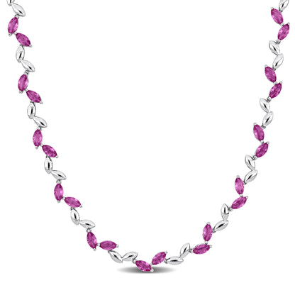 20 CT TGW Created Pink Sapphire Necklace Silver White w/ Box Clasp Length (inches): 17