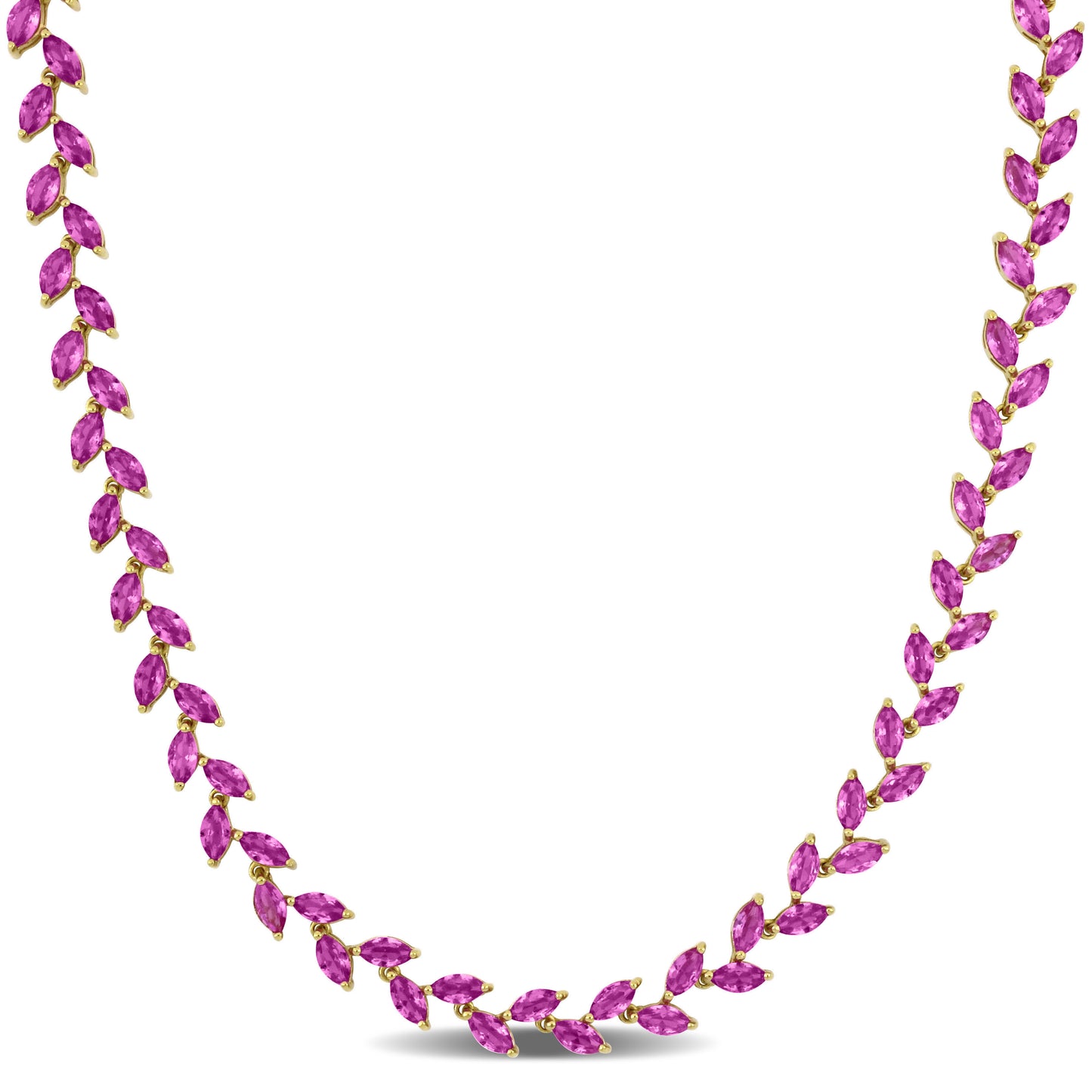 29 1/2 CT TGW Created Pink Sapphire Necklacew/ Box Clasp Silver Yellow Length (inches): 17