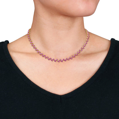 29 1/2 CT TGW Created Pink Sapphire Necklacew/ Box Clasp Silver Yellow Length (inches): 17