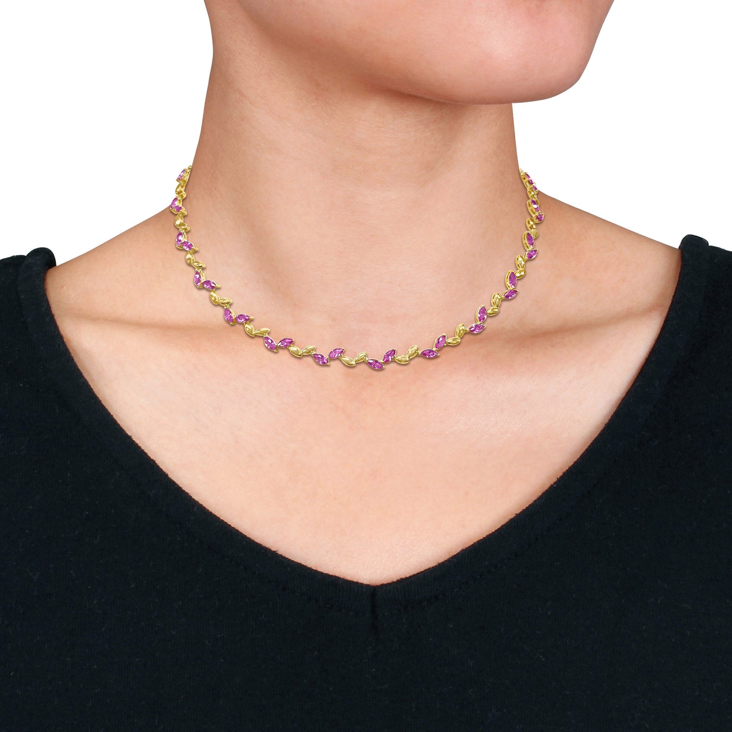 20 CT TGW Created Pink Sapphire Necklace Silver Yellow w/ Box Clasp Length (inches): 17