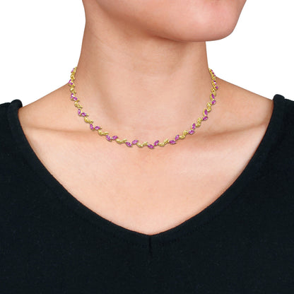 20 CT TGW Created Pink Sapphire Necklace Silver Yellow w/ Box Clasp Length (inches): 17