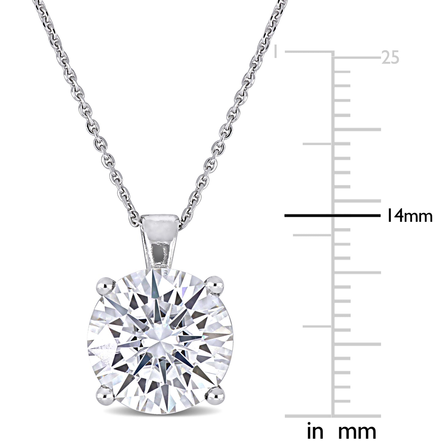 3 1/2 CT DEW Created Moissanite-White Solitaire Pendant With Chain 14k Gold White