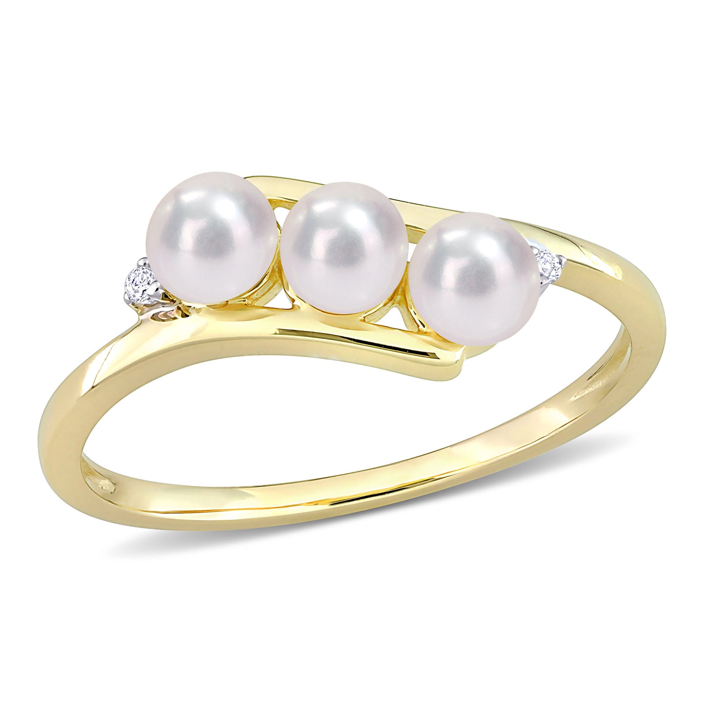 10k Yellow Gold Pearl Three Stone Bypass Ring