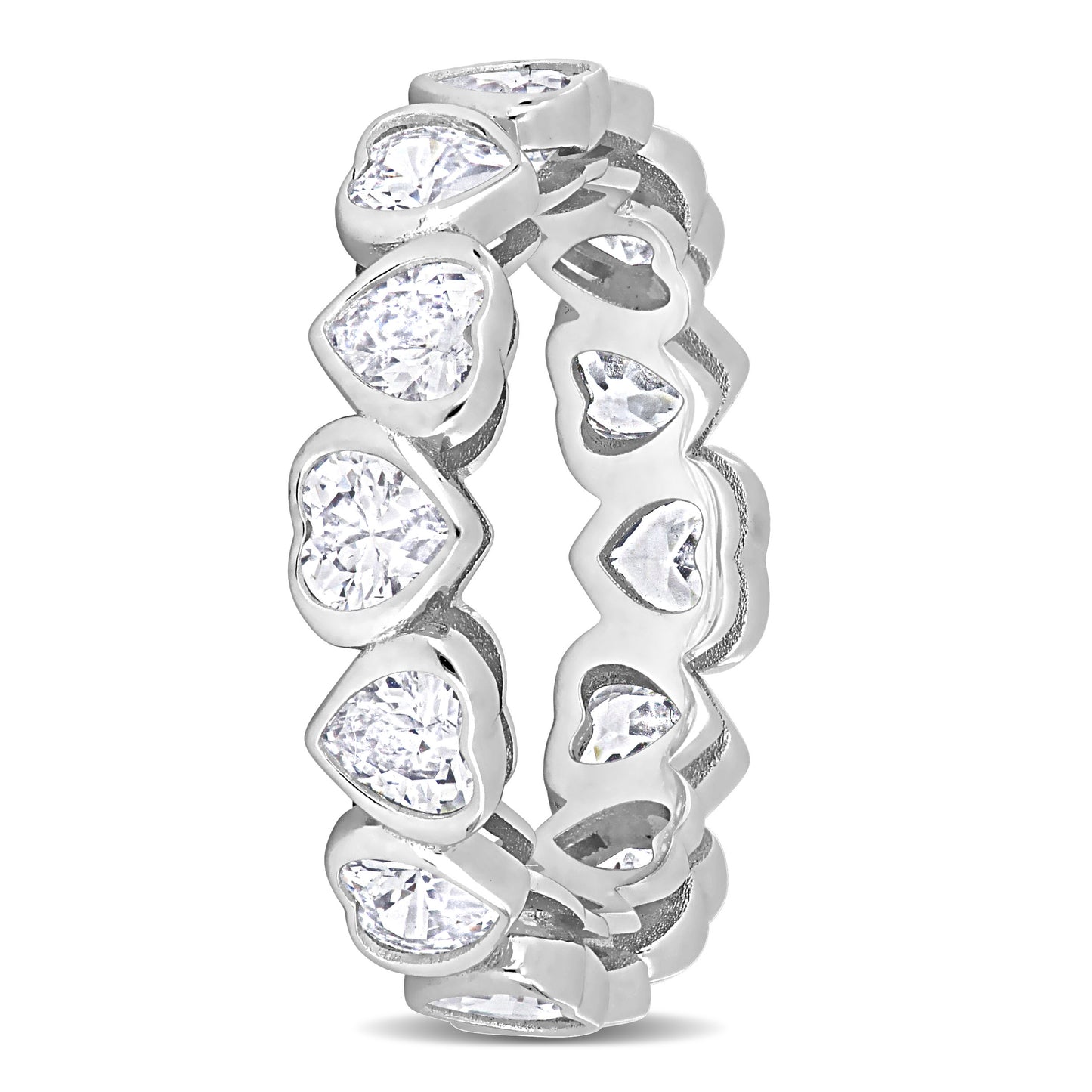 4 CT TGW Cubic Zirconia Heart Eternity Ring Silver White