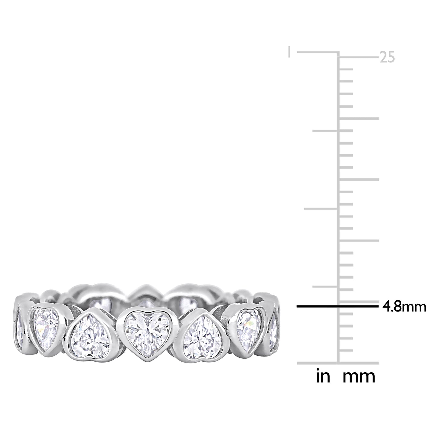 4 CT TGW Cubic Zirconia Heart Eternity Ring Silver White